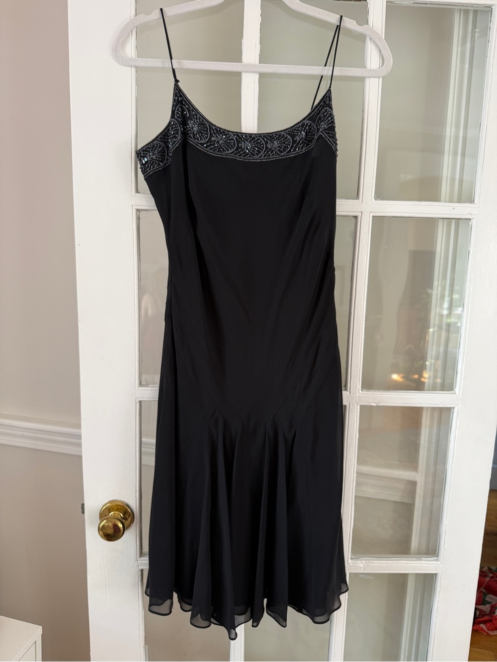 Ann Taylor Loft 100% Silk Black Beaded Slip Dress